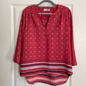 Kim Rogers Patriotic V-Neck High-Low Blouse Size Large Memorial Day July 4th